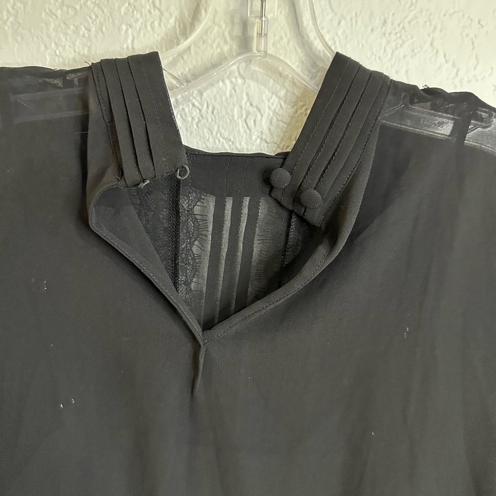 Banana Republic Black Sheer Lace Blouse Pleated Long Sleeves Size S - Picture 12 of 16